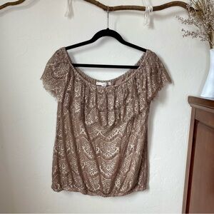 Boston Proper Tan Lace Off The Shoulder Blouse